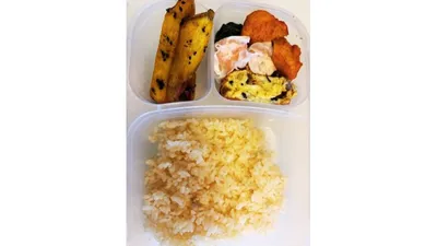仕切り付きの容器にご飯・メイン・サブおかずが一度に収まる「置き弁当」