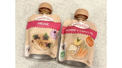 babybioの有機ベビースムージー。キャップを開ければそのまま飲めるスタンドパウチです