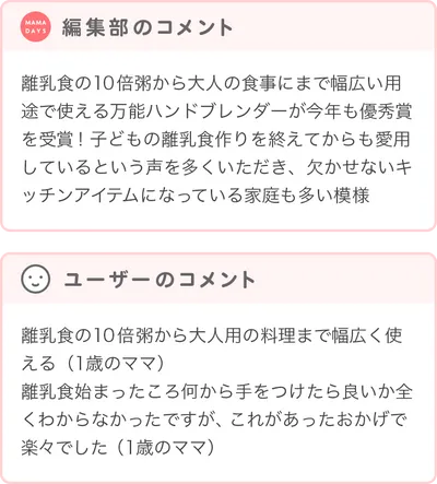 優秀賞商品の編集部・ユーザーコメント
