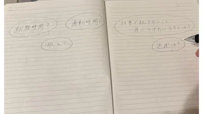 ノートに勤務時間・通勤時間・収入など、譲れない条件を書き出してみました