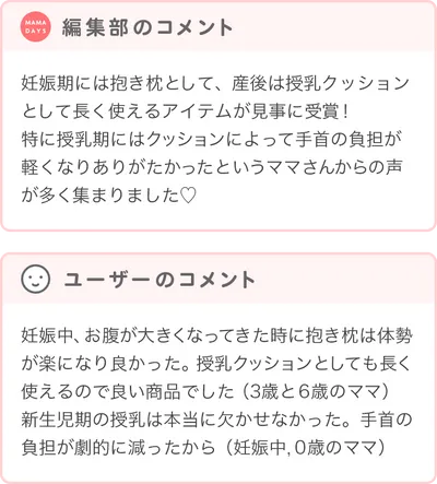 優秀賞商品の編集部・ユーザーコメント