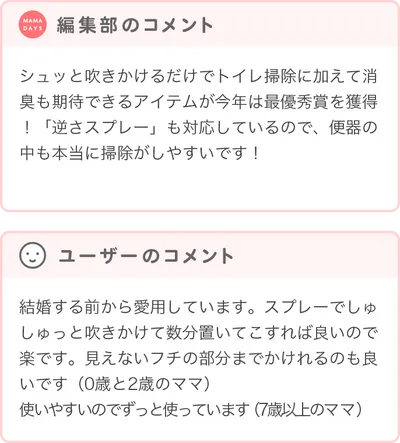 最優秀賞商品の編集部・ユーザーコメント